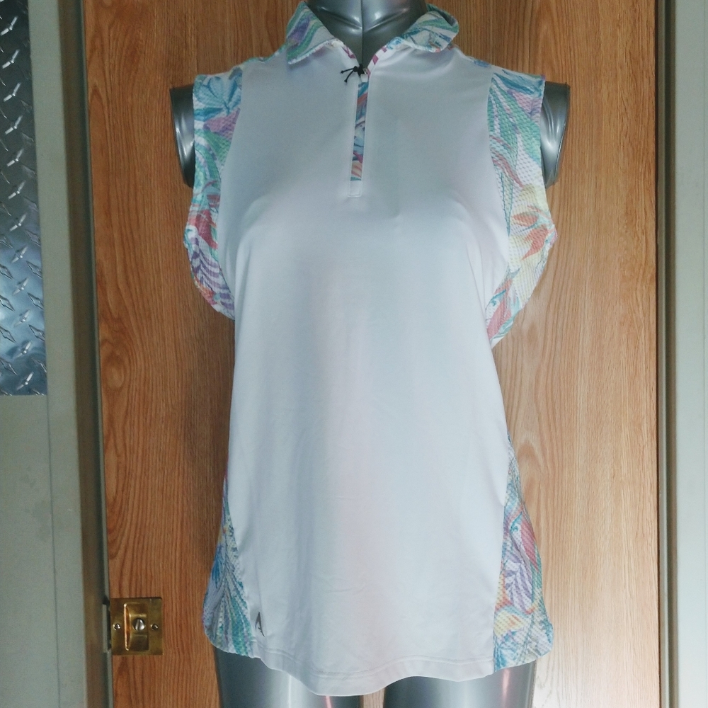 NWT Antigua Sleeveless Polo Med Wh Multi